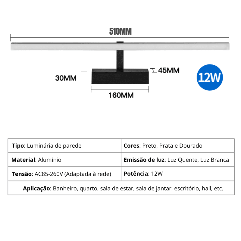 LUMINÁRIA BARRA LED DE PAREDE